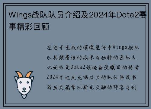 Wings战队队员介绍及2024年Dota2赛事精彩回顾